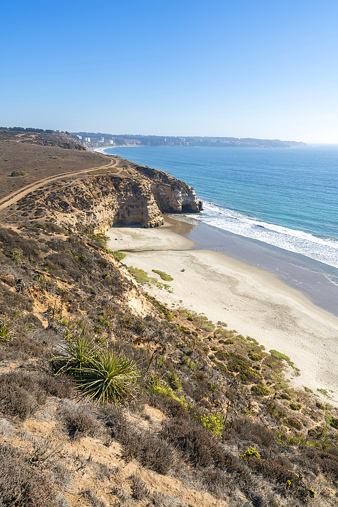 Elevated view of Quirilluca beach, Puchuncavi, Valparaiso Province, Valparaiso Region, Chile, South America