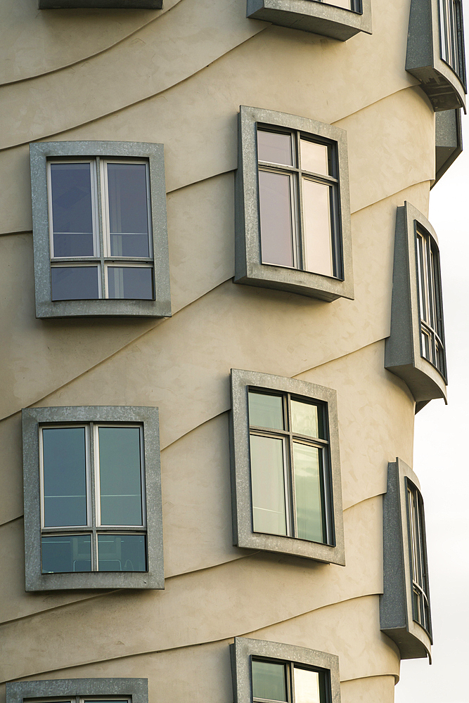 Detail of windows of Dancing House (Fred and Ginger), Prague, Bohemia, Czech Republic (Czechia), Europe