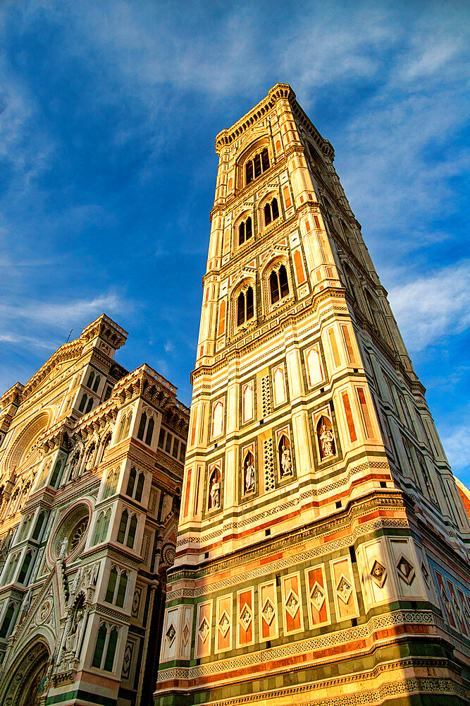 Cathedral of Santa Maria del Fiore (Duomo) and the bell tower designed by Giotto at sunset, Florence, UNESCO World Heritage Site, Tuscany, Italy, Europe