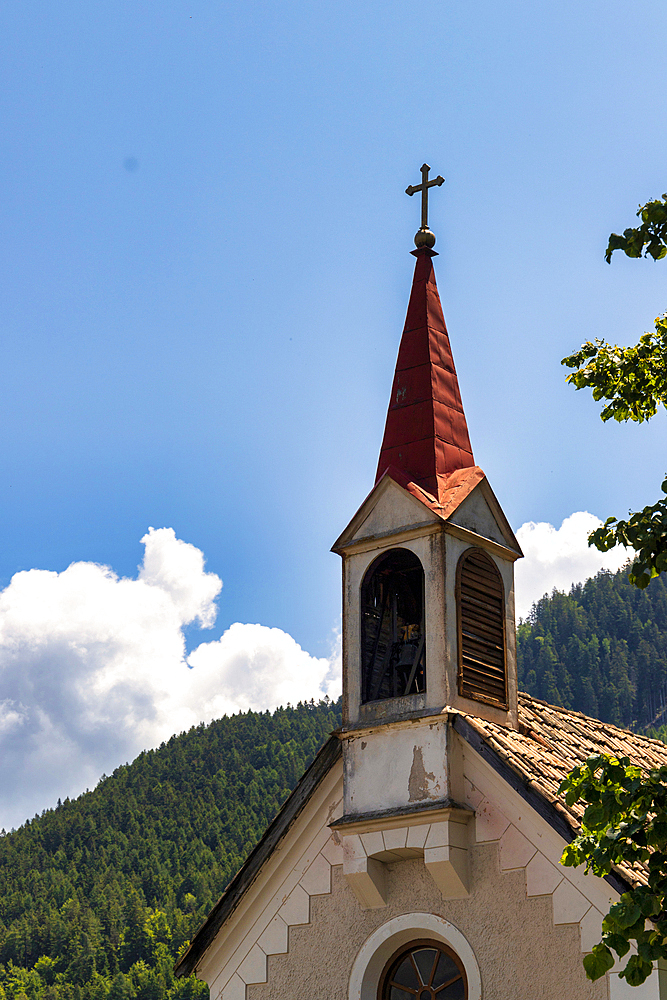 Bell tower of an ancient little church, Bozen district, Sudtirol (South Tyrol), Italy, Europe