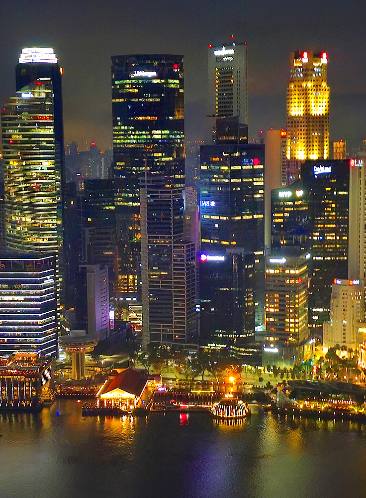 Evening/night,Central Business District from top of Marina Bay Sands Hotel, Singapore