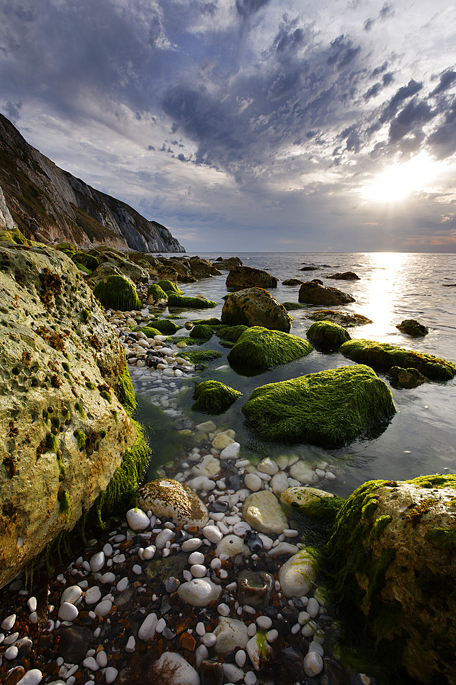 Sunset over Alum Bay, Isle of Wight, England, United Kingdom, Europe