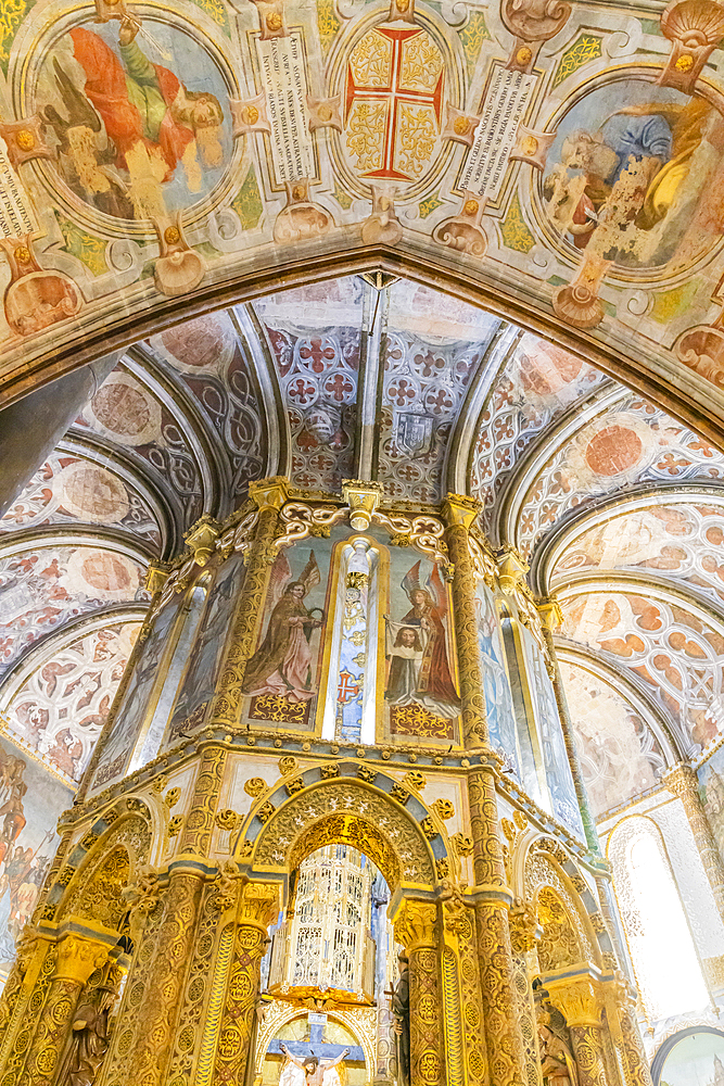 Europe, Portugal, Tomar. April 14, 2022. Ornate interior of the Convent of Christ in the Castle of Tomar. Built by the Knights Templar, a UNESCO World Heritage Site.