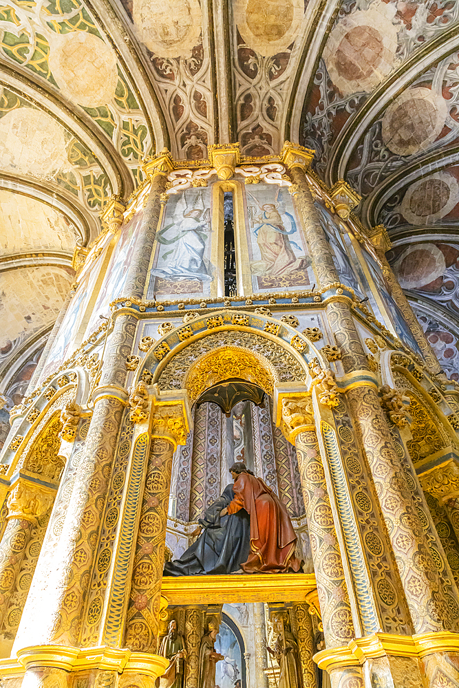 Europe, Portugal, Tomar. April 14, 2022. Ornate interior of the Convent of Christ in the Castle of Tomar. Built by the Knights Templar, a UNESCO World Heritage Site.