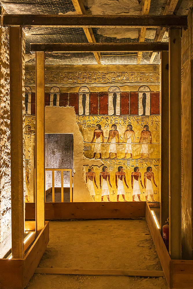 Valley of the Kings, Luxor, Egypt. February 26, 2022. Interior of the Tombs of Ramses VI in the Valley of the Kings at Luxor.