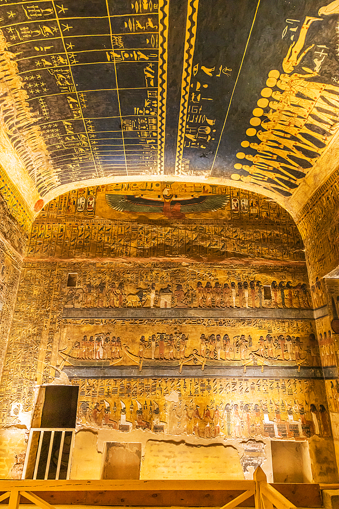 Valley of the Kings, Luxor, Egypt. February 26, 2022. Interior of the Tombs of Ramses VI in the Valley of the Kings at Luxor.