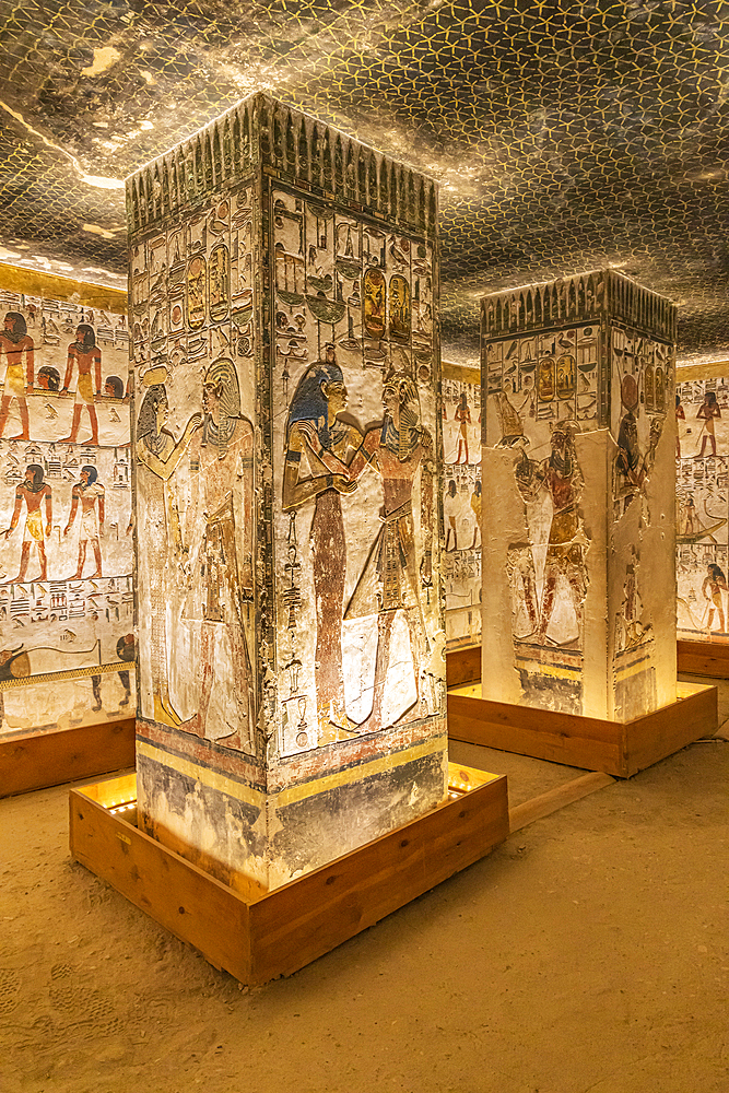 Valley of the Kings, Luxor, Egypt. February 26, 2022. Interior of the Tombs of Ramses VI in the Valley of the Kings at Luxor.