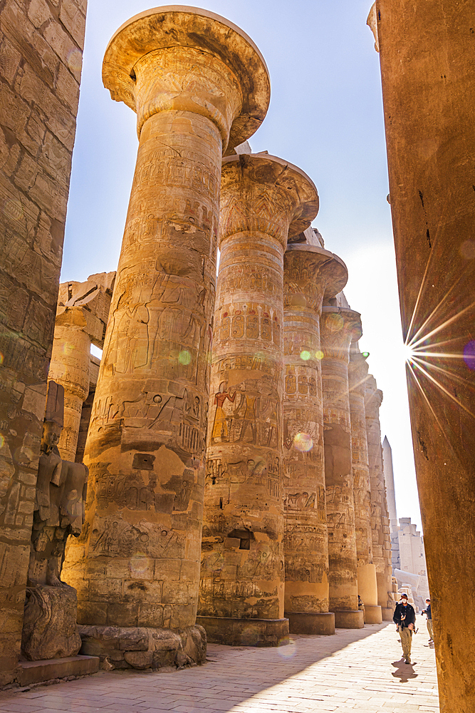 Karnak, Luxor, Egypt. Columns of the Great Hypostyle Hall at the Karnak Temple complex in Luxor.