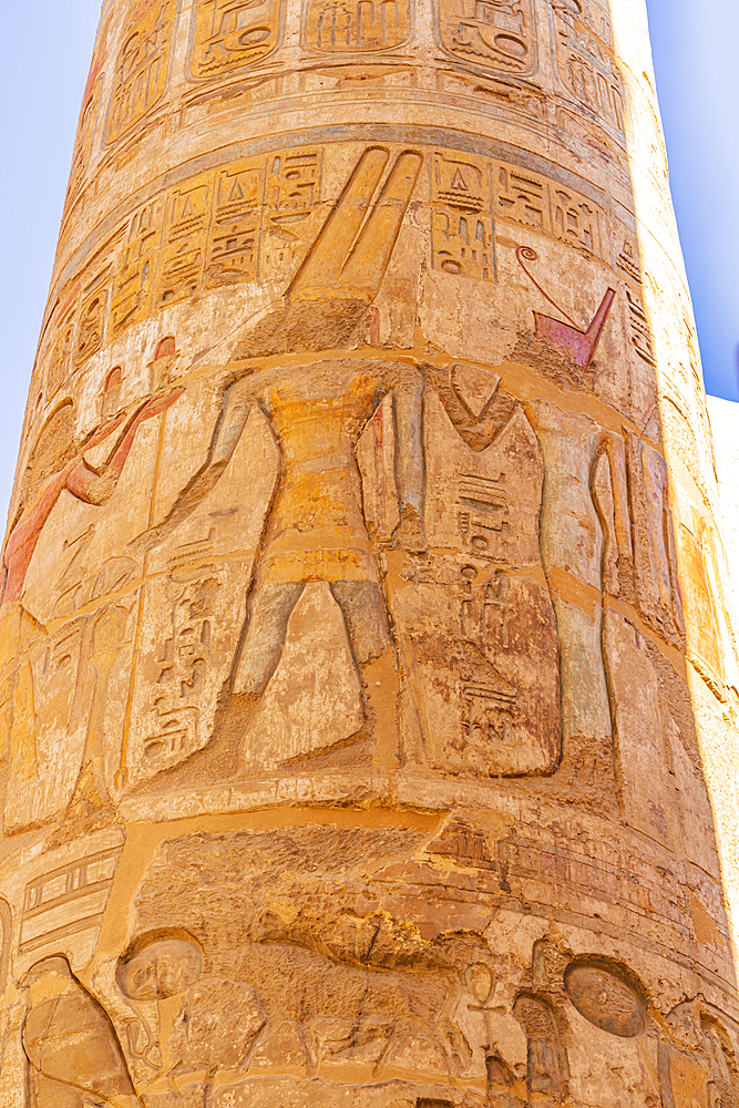 Karnak, Luxor, Egypt. Columns of the Great Hypostyle Hall at the Karnak Temple complex in Luxor.