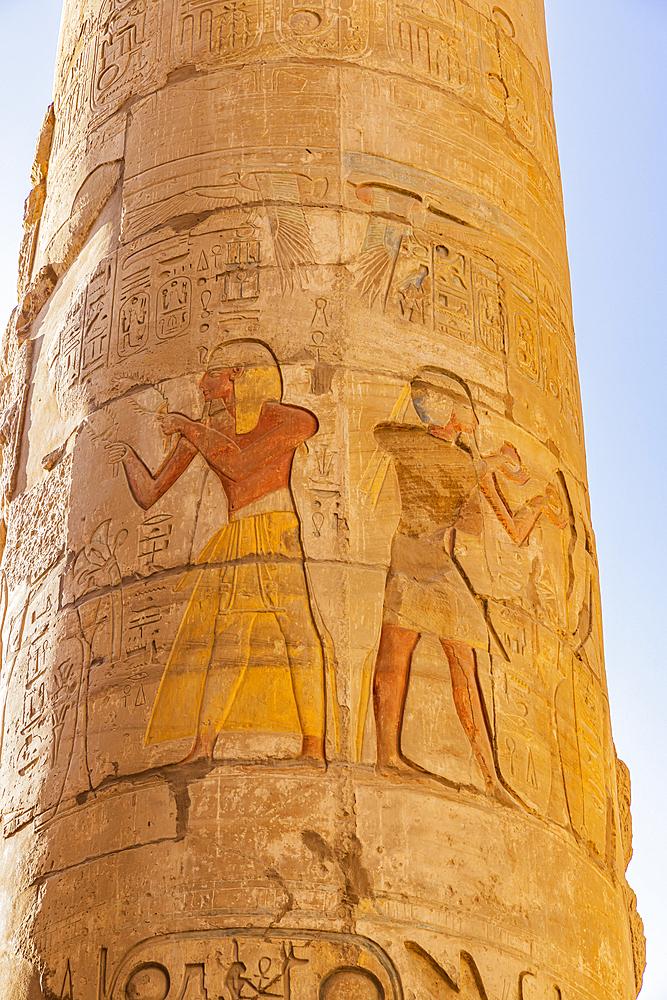 Karnak, Luxor, Egypt. Columns of the Great Hypostyle Hall at the Karnak Temple complex in Luxor.