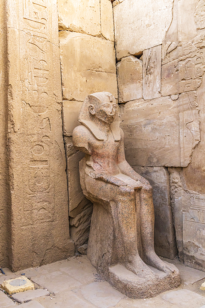 Karnak, Luxor, Egypt. Statue of Pharoad Thutmose III at the Karnak Temple complex in Luxor.