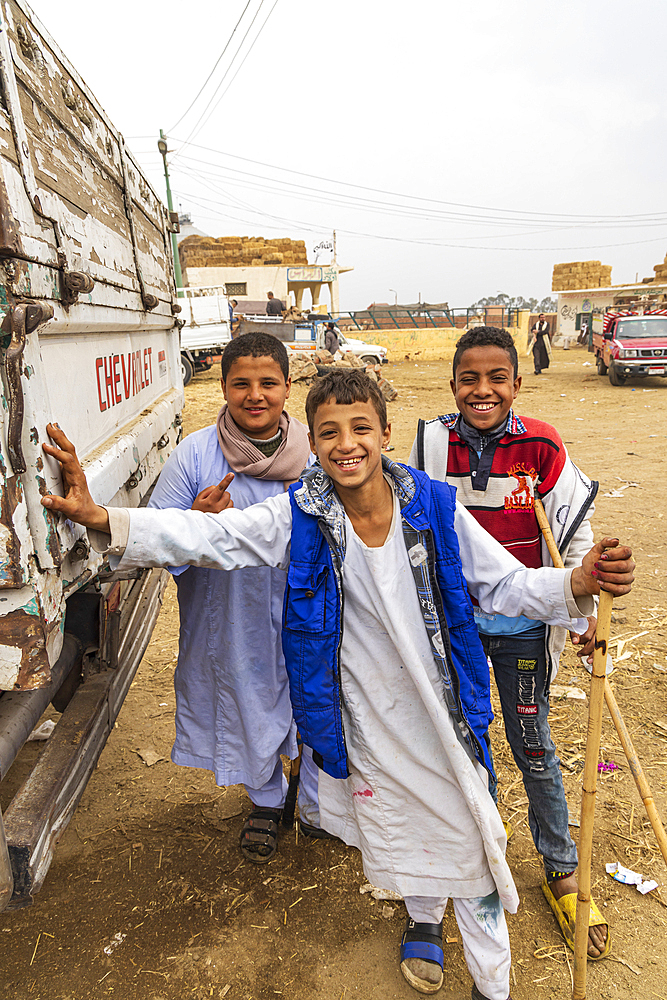 Birqash, Cairo, Egypt. February 18, 2022. Camel handlers at the Birqash Camel Market outside Cairo.