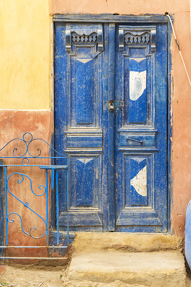 Faiyum, Egypt. Blue painted door in the village of Faiyum.