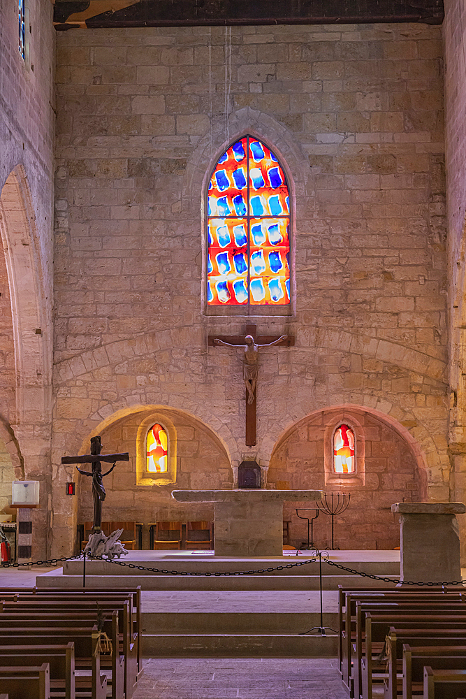 Aigues-Mortes, Gard, Occitania, France. July 4, 2022. Interior of the Notre-Dame-des-Sablons church in Aigues-Mortes.