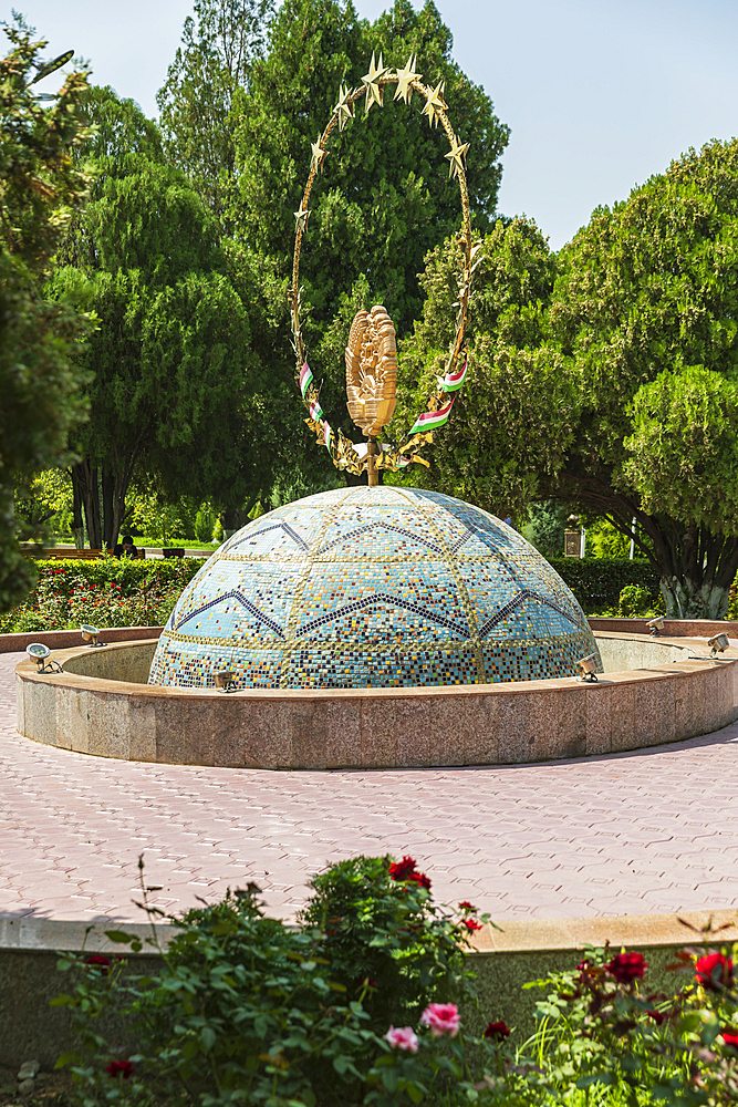 Khujand, Sughd Province, Tajikistan. August 20, 2021. Monument on the grounds of the Arbob Cultural Palace in Khujand. Editorial Use Only