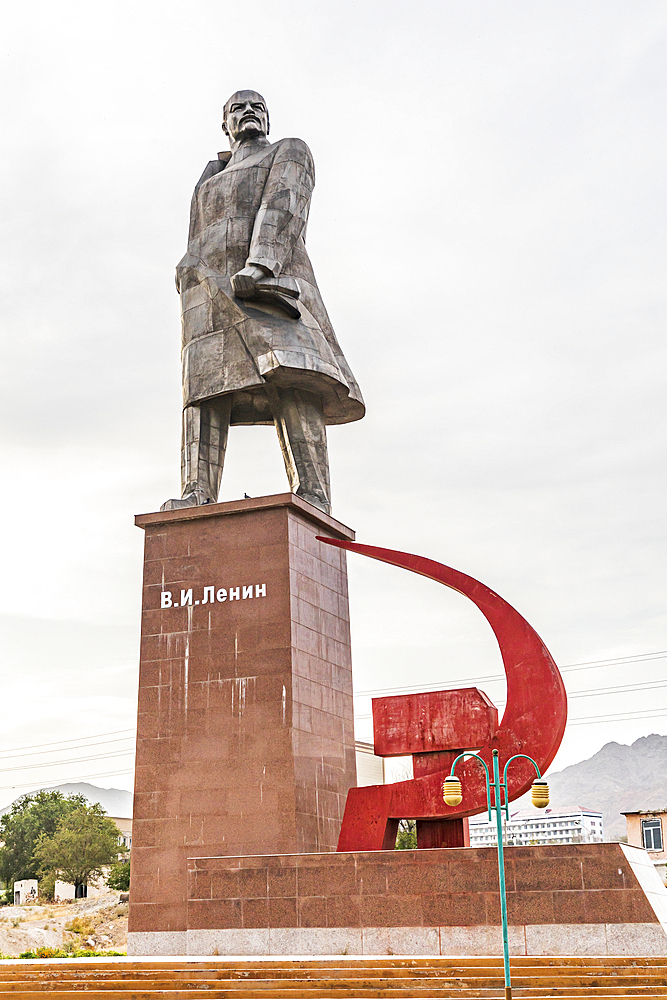 Khujand, Sughd Province, Tajikistan. August 20, 2021. Lenin statue in the City Park in Khujand. Editorial Use Only