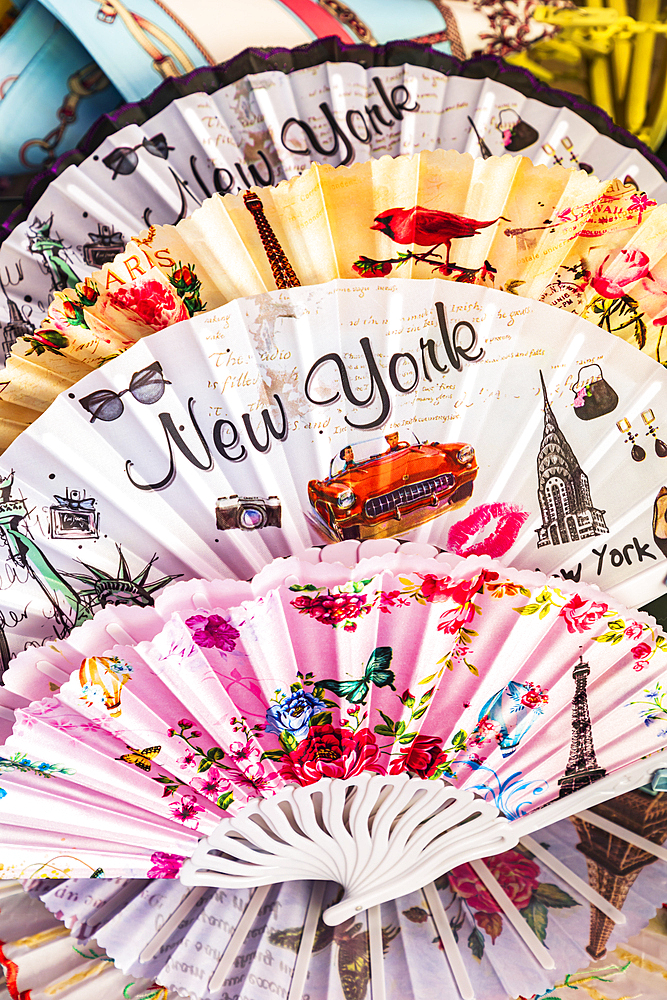 Chinatown, Manhattan, New York City, New York, USA. Souvenir paper fans for sale in Chinatown.