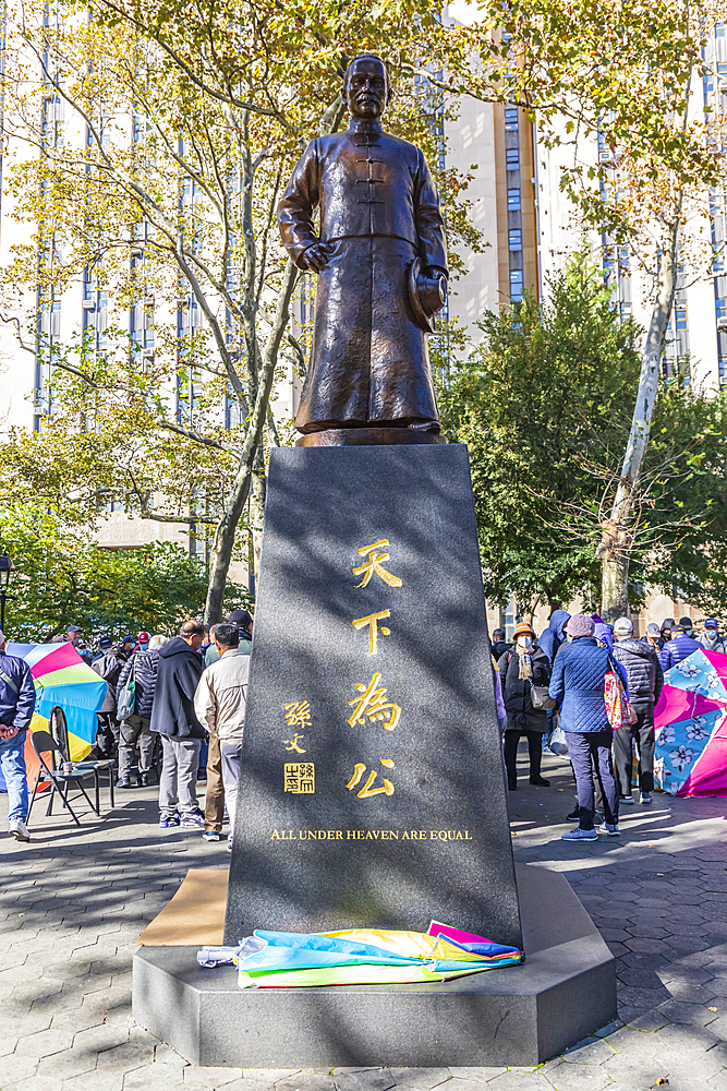 Chinatown, Manhattan, New York City, New York, USA. November 3, 2021. Dr. Sun Yat-sen monument in Chinatown.