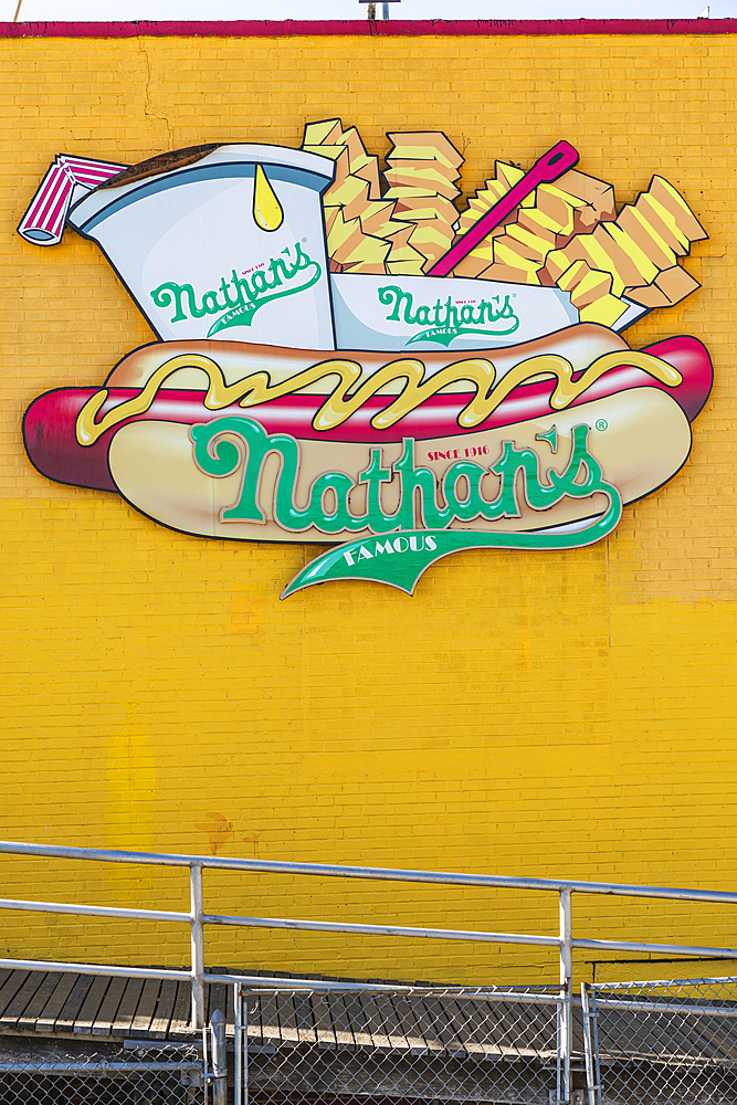 Coney Island, Brooklyn, New York City, New York, USA. November 6, 2021. Sign for Nathan's Famous Hot Dogs at Coney Island.