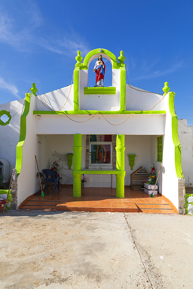 Guadaloupe, La Paz, Baja California Sur, Mexico. November 13, 2021. A Catholic shrine along a desert highway in Baja.