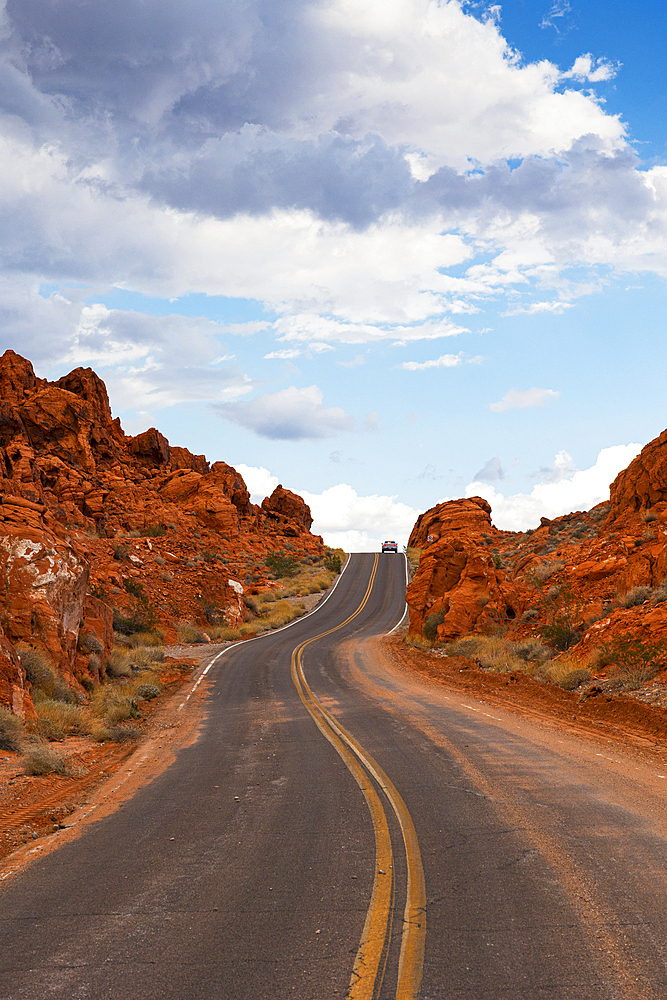 A majestic road crossing the beautiful Valley of Fire, Nevada, United States of America, North America