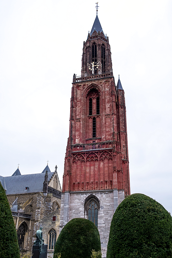 Maastricht, Netherlands – View of Sint-Janskerk, a Gothic church known for its striking red tower. Located on Vrijthof square beside the Basilica of Saint Servatius, it is a symbol of Maastricht’s heritage.