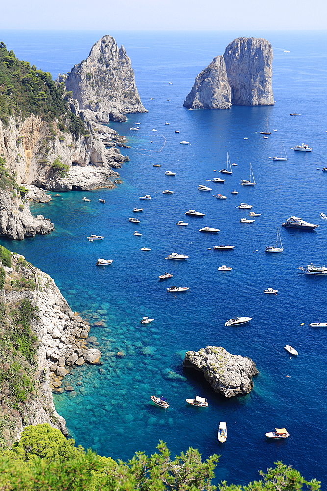 Faraglioni cliffs on Capri island, Bay of Naples, Campania, Italy, Europe