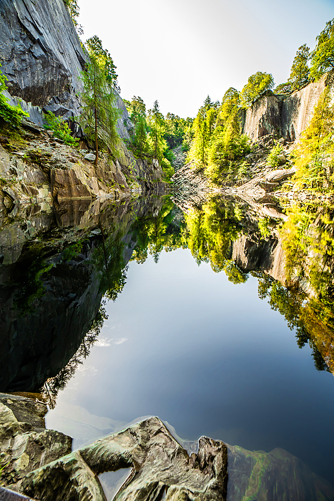 Reflections from Hodge Close Quarry, Coniston, Lake District National Park, UNESCO World Heritage Site, Cumbria, England, United Kingdom, Europe