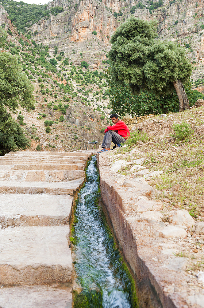 Stepped path toward the Oum-er-Rbia source,Khenifra region,Middle Atlas,Morocco,North Africa