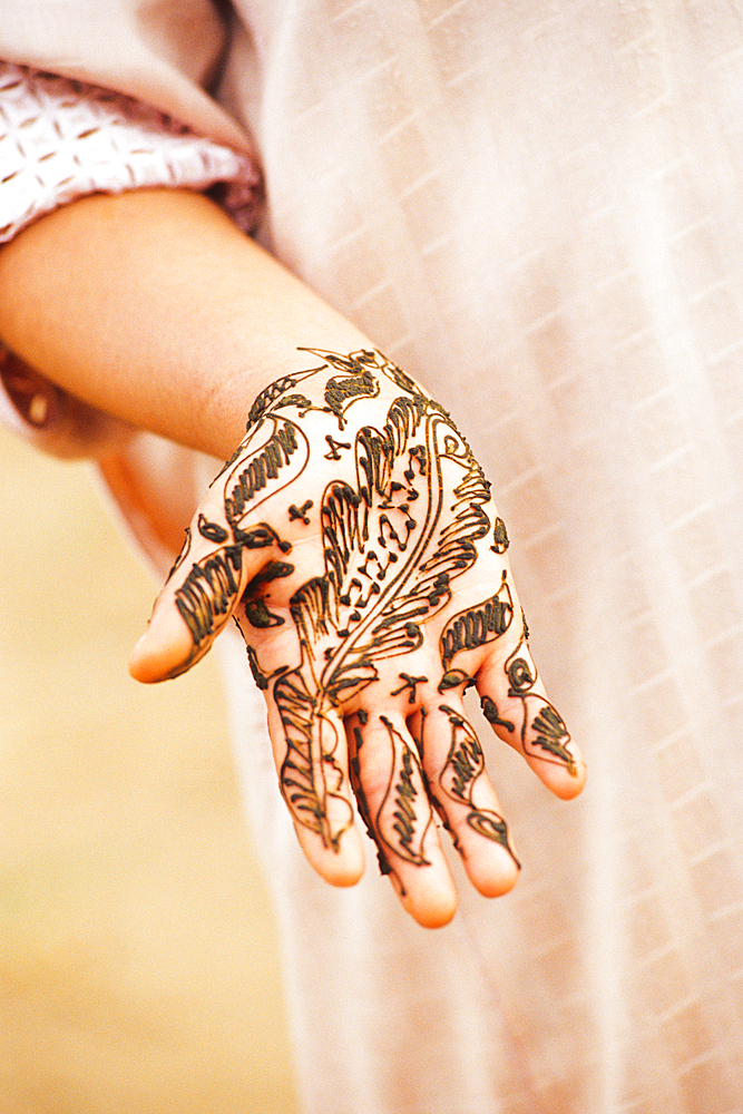 Child's hand decorated with henna,,Morocco,North Africa