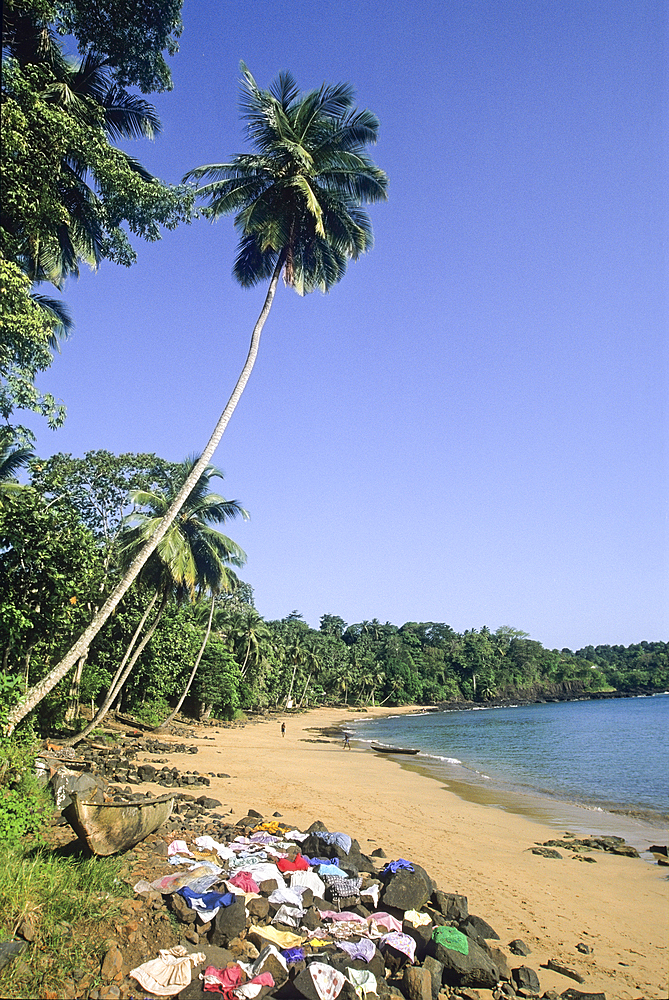Washing drying on Santana beach , Sao Tome, Sao Tome Island, Republic of Sao Tome and Principe,Africa