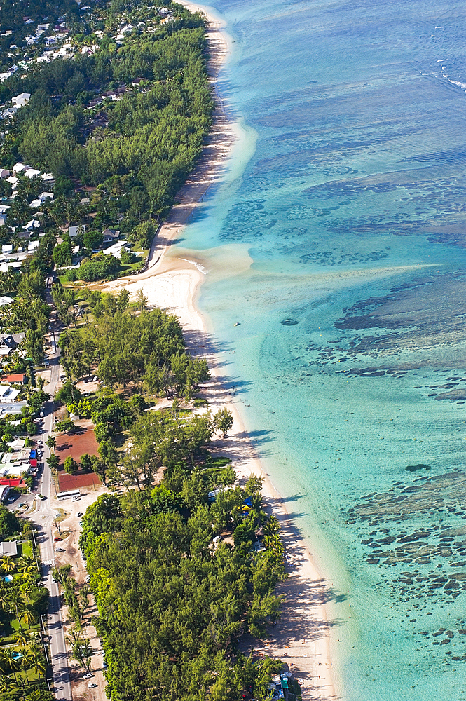Aerial view of the lagoon on the west coast at Saint-Gilles les Bains, Reunion