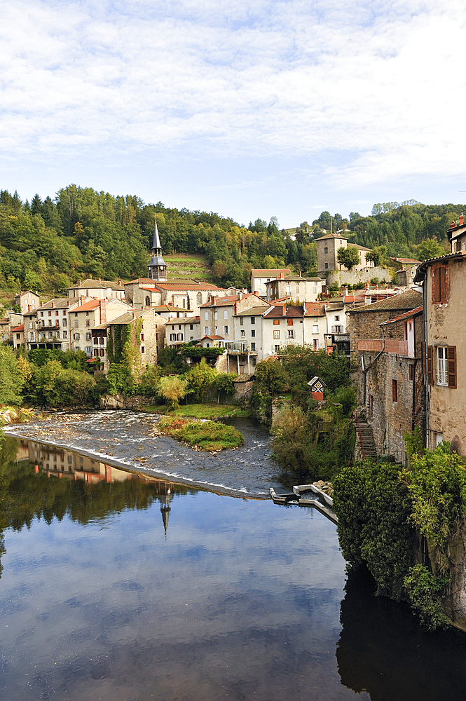 Village of Olliergues on the Dore river,Livradois-Forez Regional Nature Park,Puy-de Dome department,Auvergne region,France,Europe