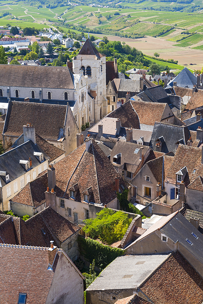 View of the city centre from the top of the Tour des Fiefs, Sancerre, Cher department, Historic province of Berry, Centre-Val de Loire region, France