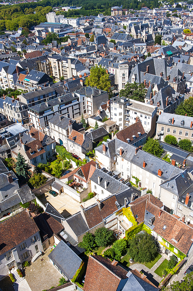 Aerial view over the historical centre of Bourges, from the top of the tower bell of the Cathedral Saint Stephen,Cher department,Berry province,region of Centre,France,Europe