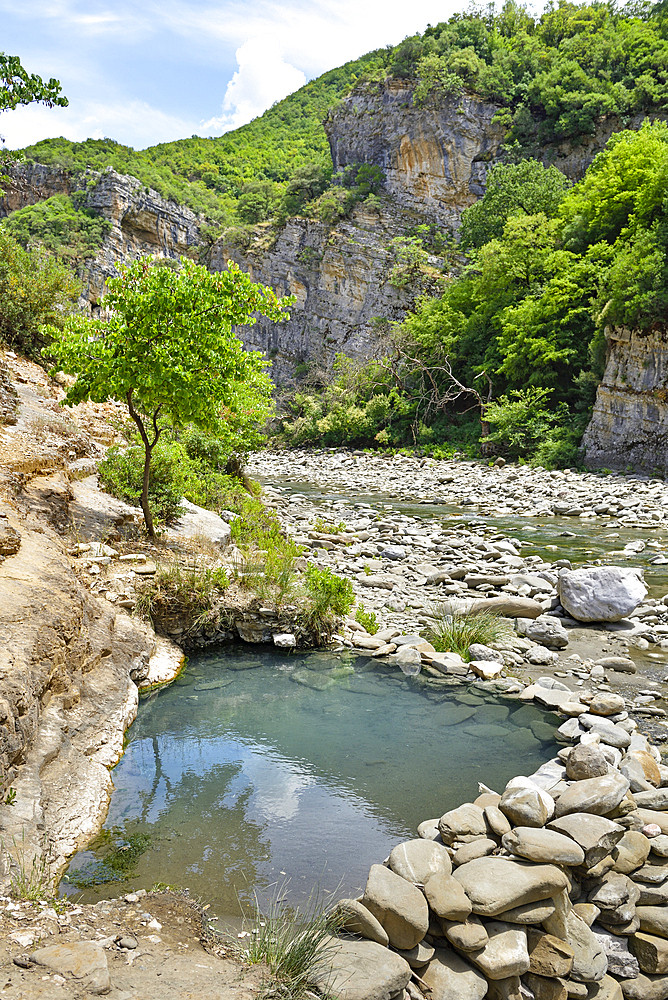 Hot Springs at the Langarice Canyon, Vjosa (Vjose) River, Albania, Europe