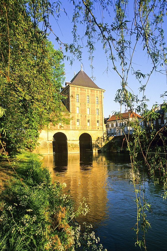 Ancient water mill over the Meuse River housing the Rimbaud Museum dedicated to the French poet Arthur Rimbaud (1854-1891),Charleville-Mezieres,Ardennes departement,Champagne-Ardenne region,Northern France,Europe