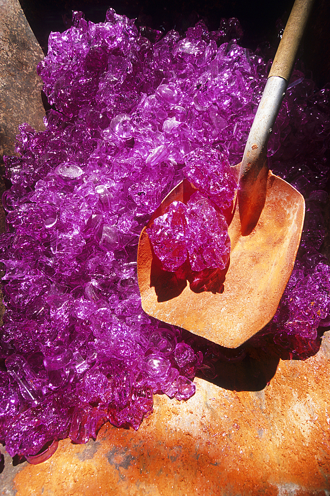 Raw materials, before fusion, used for crystal,Cristalleries Royales de Champagne,crystal glass-making factory of Bayel,Aube department,Champagne-Ardenne region,France,Europe