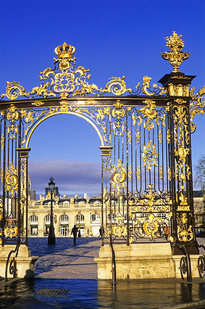 Rococo style gilded wrought iron gates by Jean Lamour,Place Stanislas,Nancy,Meurthe-et-Moselle department,Lorraine region,France,Europe