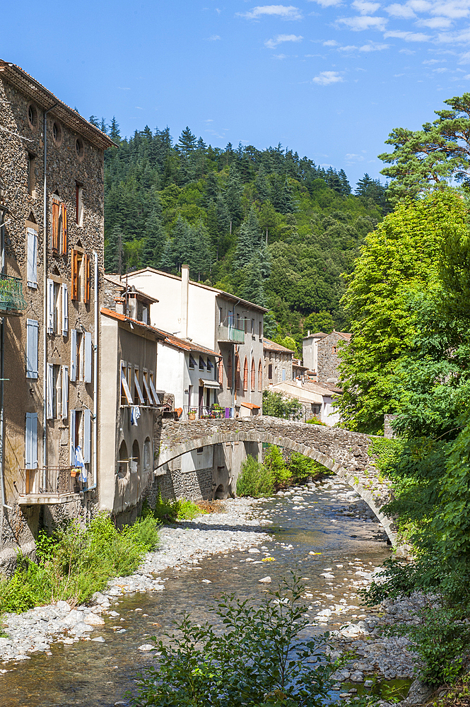Herault River in the village of Valleraugue,Cevennes mountains,Gard department, Languedoc-Roussillon region,France,Europe