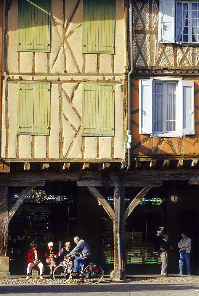 Half-timbered houses at Mirepoix, Ariege department, Occitanie region,France,Europe