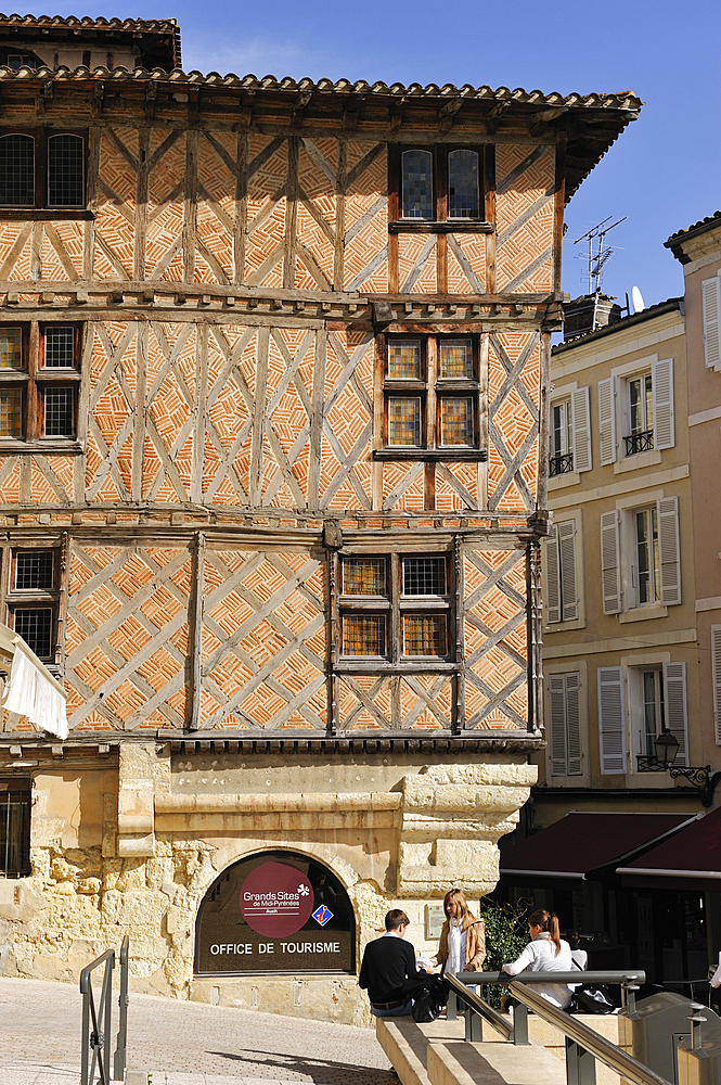 Timber-framed house housing the Tourist information office.Auch.Gers department, Occitanie region, southwest of France,Europe
