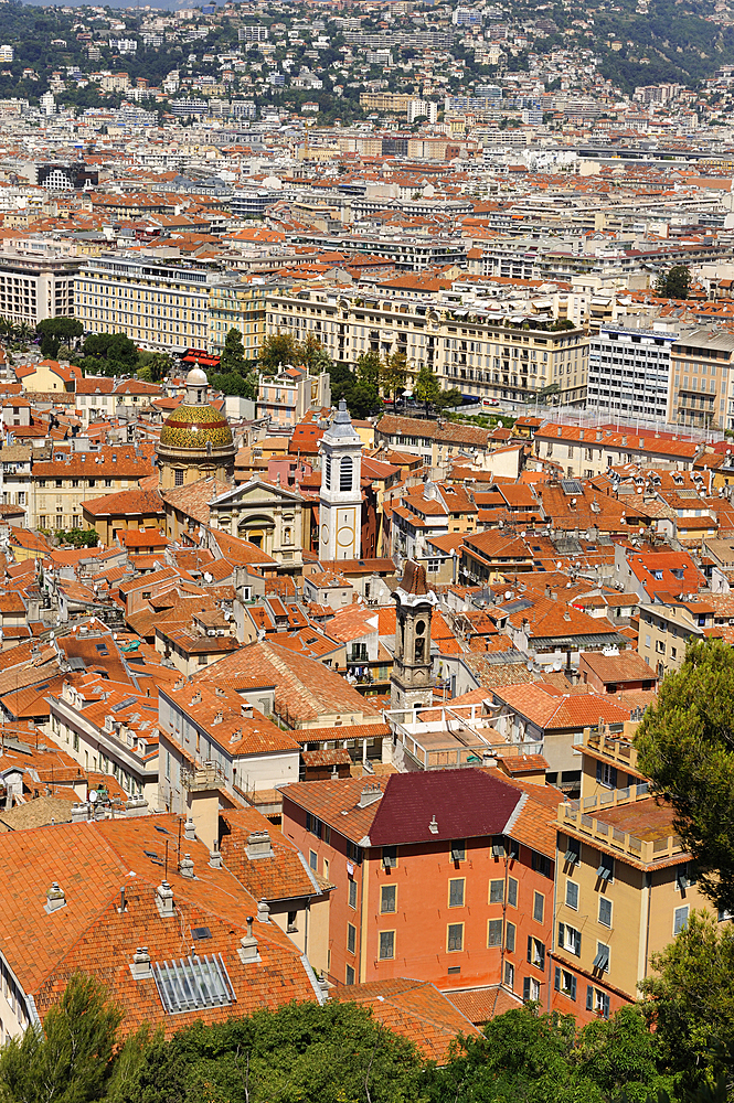 Overview of the Vieux-Nice from a Castle's terrace, Nice,Alpes-Maritimes department,Provence-Alpes-Cote d'Azur region,southeast of France,Europe.