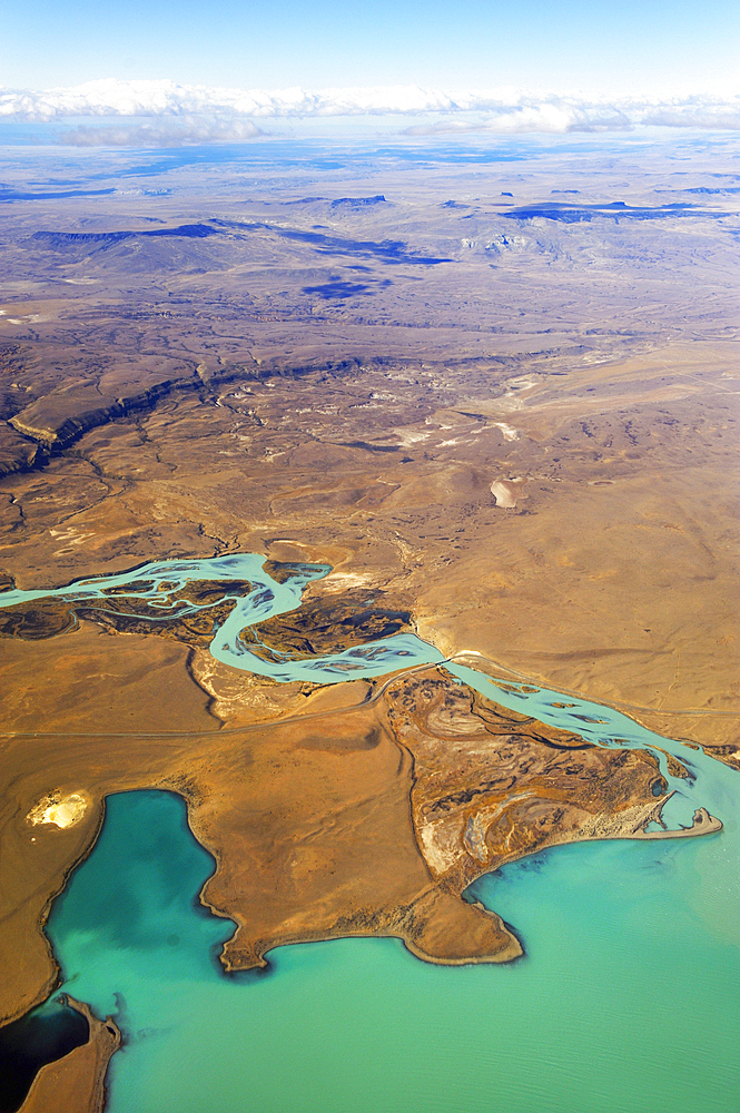 Aerial view of the Santa Cruz River around El Calafate, Patagonia, Argentina, South America