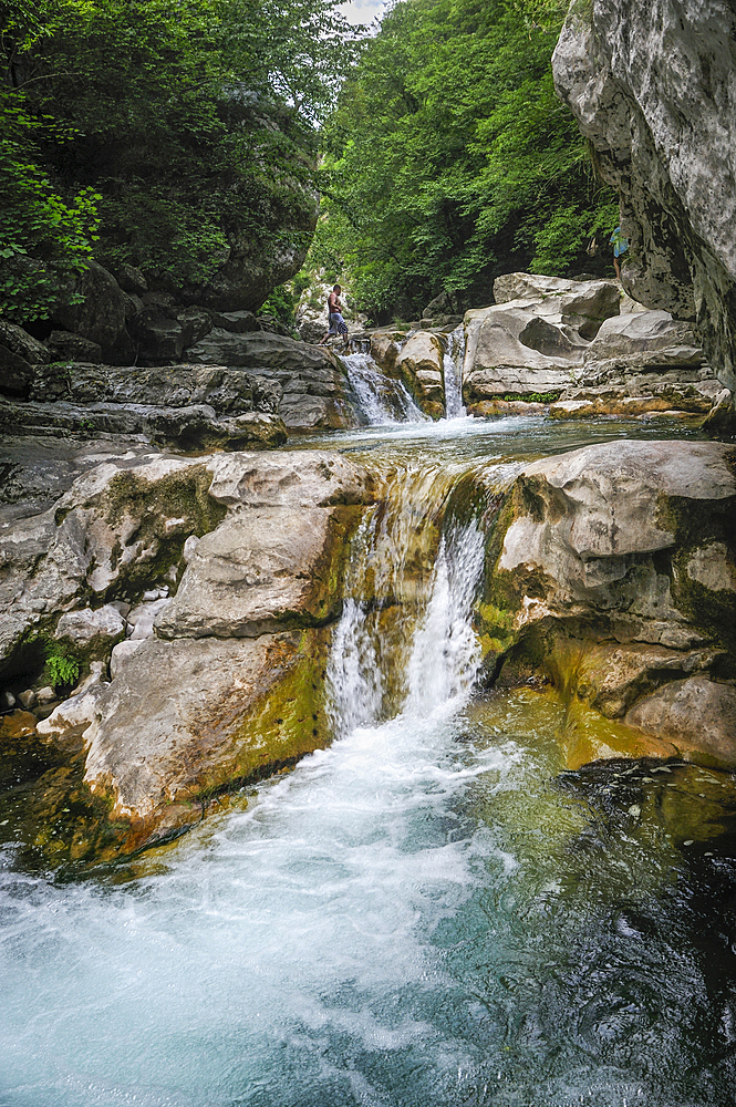 Swimming in Loup River gorges,Alpes-Maritimes department,Provence-Alpes-Cote d'Azur region,southeast of France,Europe.