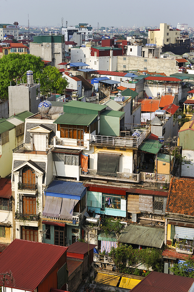 Overview of Hanoi from the roof of Hong Ngoc hotel in Luang Van Can street, Northern Vietnam, Southeast Asia
