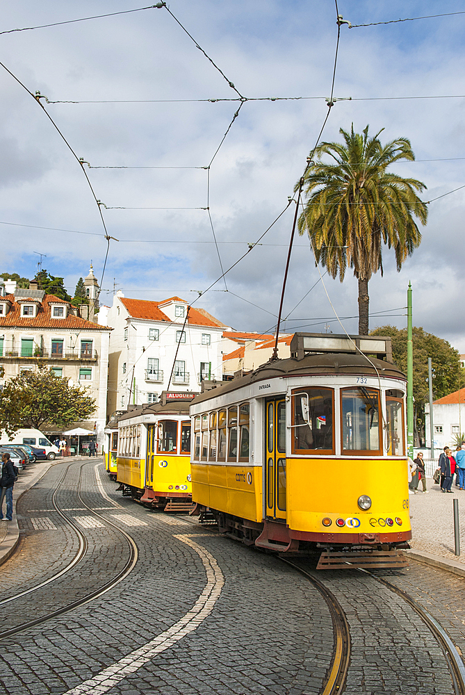 Tramway on the Portas do Sol square, Lisbon, Portugal, Europe