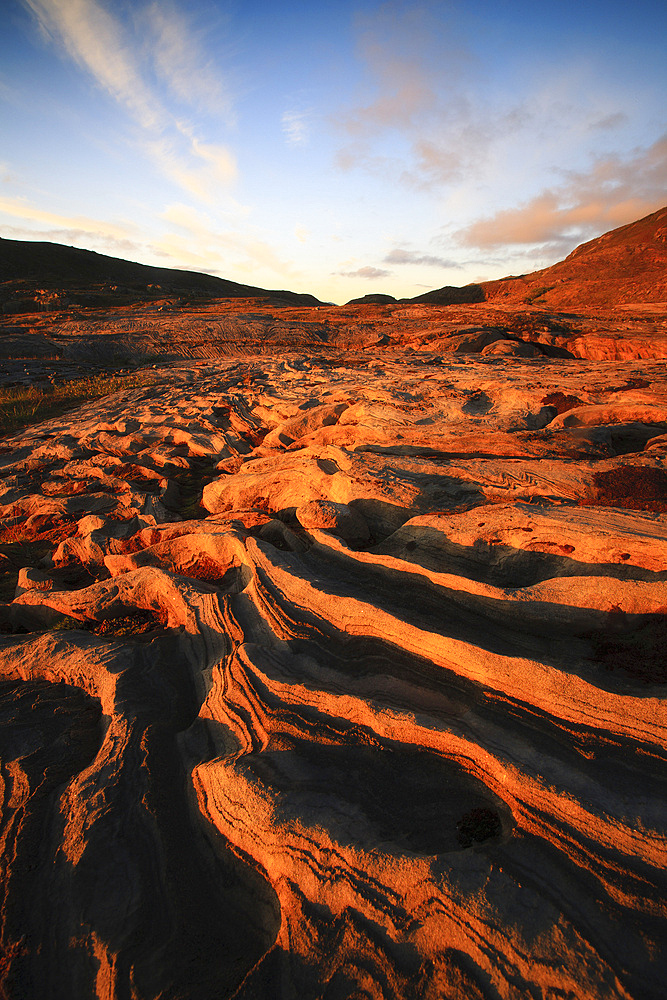 Rock formations on Glomfjordfjellet Mountain in Nordland County, Norway.