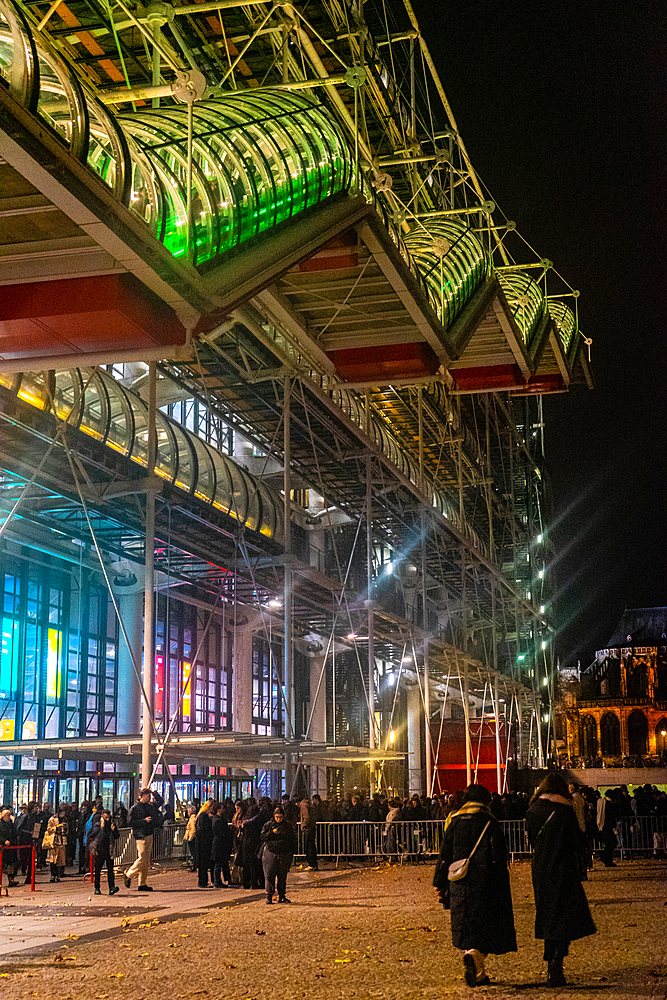 Pompidou Centre at night, Beaubourg, Paris, France