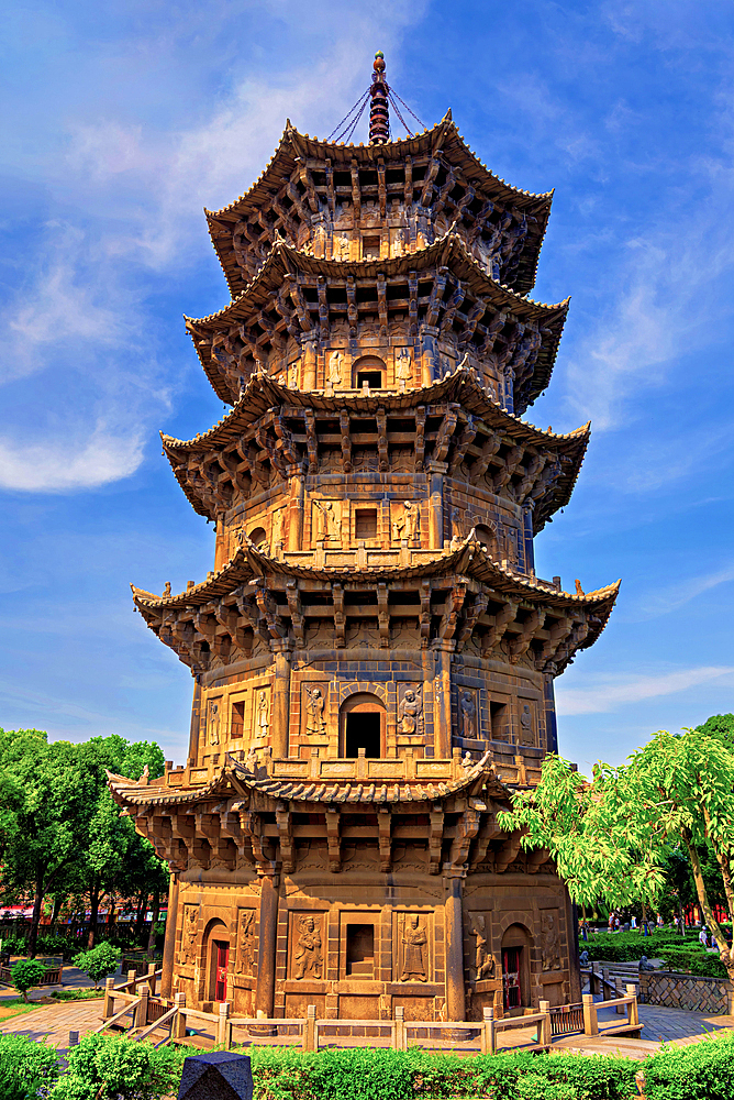 East Pagoda (Zhenguo Pagoda) of Kaiyuan Temple, Quanzhou, Fujian Province, China. The pagoda was first built in 865 A.D. (rebuilt 1250). The temple was first built 686 A.D. It is one of the serial sites within Quanzhou: Emporium of the World (UNESCO).